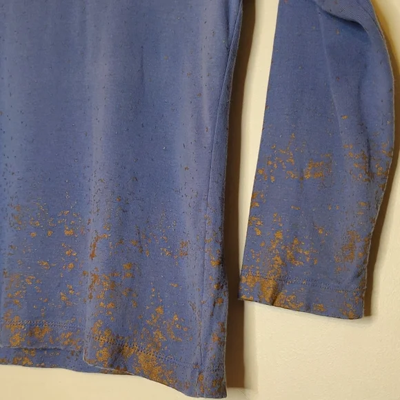 Gold Splash Periwinkle Blue 3/4 Sleeve Armani Exchange Shirt with Paint Accents - Picture 12 of 13